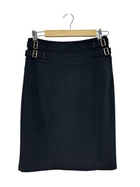 Calvin Klein Black Buckle Straps Detail Preppy Versatile Lined Pencil Skirt S